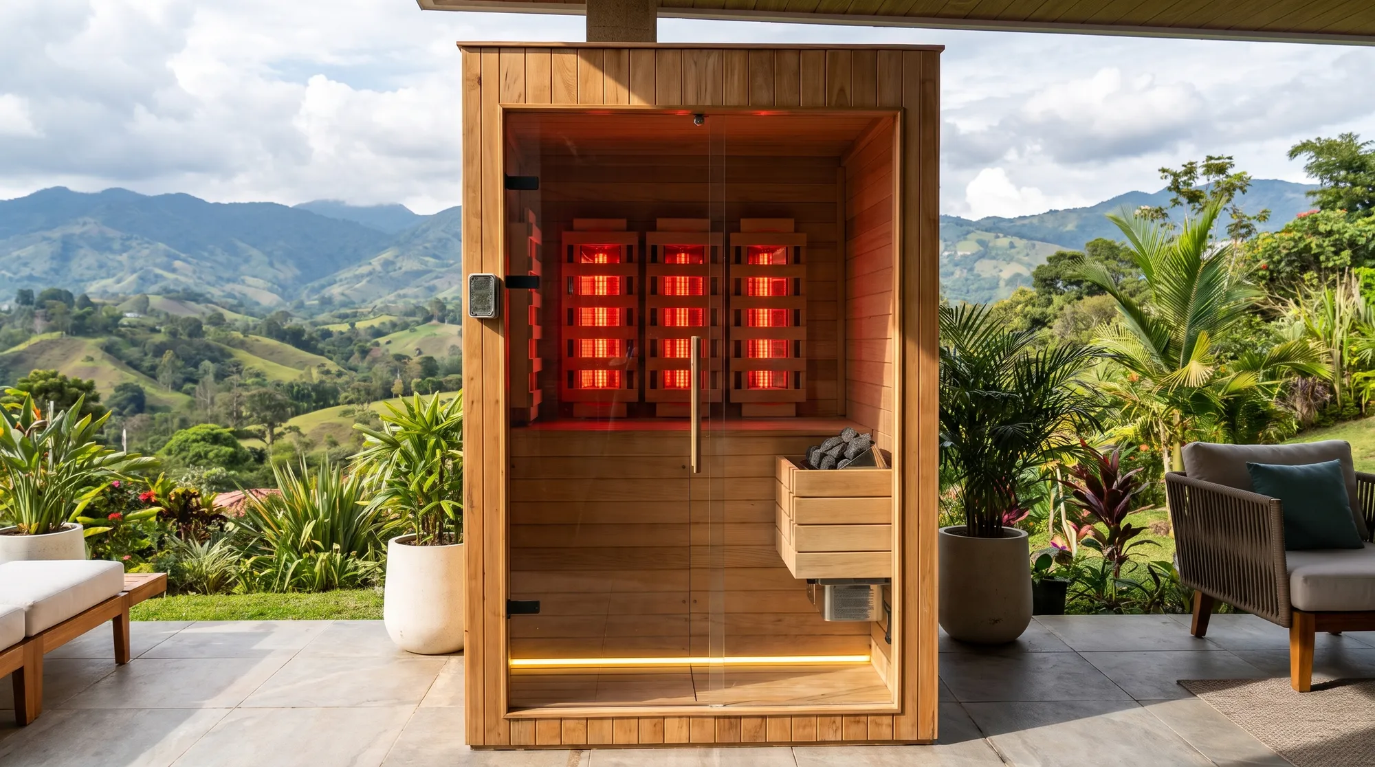 Sauna infrarroja e híbrida para 1 a 2 personas con vista a las montañas