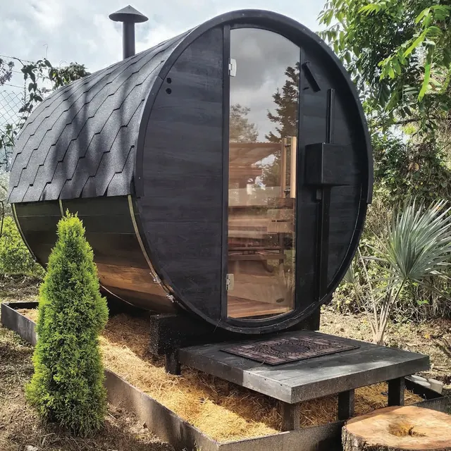 Vista del proyecto Sauna Barril para 6 personas