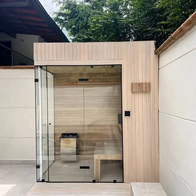 Vista del proyecto Sauna Cabina Exterior en Roble