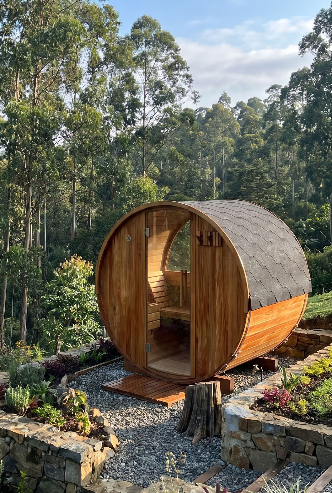 Modelo móvil sauna barril 4 personas