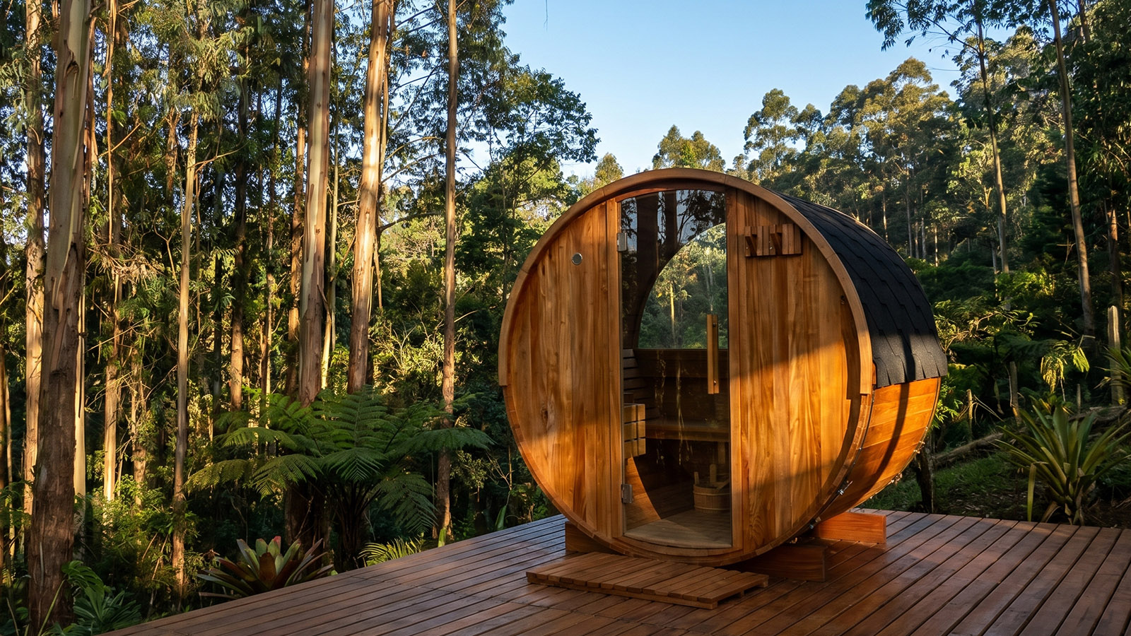 Sauna barril 4 personas en madera para exterior