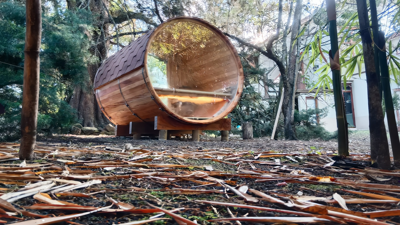 Ventanal círculo para sauna barril exterior